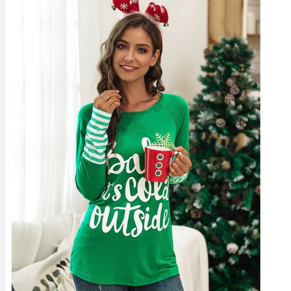 Last ONE! Baby Its Cold Outside Christmas Shirt - Green - Picture 6 of 8